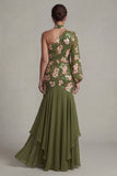 Eucalyptus Halter Mermaid One Shoulder Mother of the Bride Dress with Long Sleeves