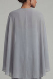 Grey Blue Appliqued Halter Mother of the Bride Jumpsuit with Cape