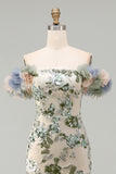 Dusty Sage Off the Shoulder Mermaid Sequin Mother of the Bride Dress with 3D Flowers