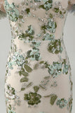 Dusty Sage Off the Shoulder Mermaid Sequin Mother of the Bride Dress with 3D Flowers