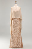 Champagne Appliqued Mermaid Mother of the Bride Dress with Cape