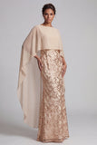 Champagne Appliqued Mermaid Mother of the Bride Dress with Cape