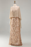 Champagne Appliqued Mermaid Mother of the Bride Dress with Cape