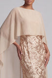 Champagne Appliqued Mermaid Mother of the Bride Dress with Cape