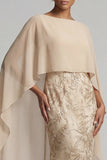 Champagne Appliqued Mermaid Mother of the Bride Dress with Cape