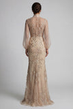 Champagen High Neck Mermaid Appliqued Mother of the Bride Dress with Bow