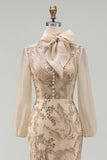Champagen High Neck Mermaid Appliqued Mother of the Bride Dress with Bow