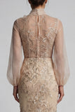 Champagen High Neck Mermaid Appliqued Mother of the Bride Dress with Bow