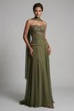 Olive Strapless A Line Appliqued Mother of the Bride Dress with Scarf