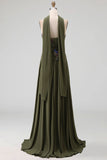Olive Strapless A Line Appliqued Mother of the Bride Dress with Scarf