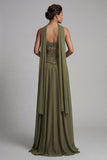 Olive Strapless A Line Appliqued Mother of the Bride Dress with Scarf