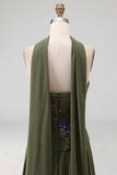 Olive Strapless A Line Appliqued Mother of the Bride Dress with Scarf