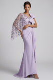 Lilac Sequin Mermaid One Shoulder Mother of the Bride Dress with Cape