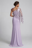 Lilac Sequin Mermaid One Shoulder Mother of the Bride Dress with Cape