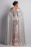 Sparkly Silver Sequin Floral Mermaid Long Mothe Of the Bride Dress with Cape