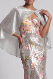 Sparkly Floral Silver Sequin Mermaid Long Mother Of the Bride Dress with Cape