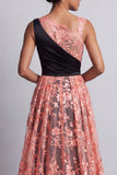 Watermelon and Black Mermaid Ruched Long Mother Of the Bride Dress with Cape