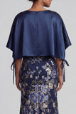 Navy Floral Mermaid Long Mother Of the Bride Dress with Cape