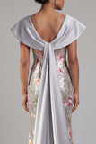 Sparkly Silver Floral Sequin Mermaid Long Mother Of the Bride Dress with Cape