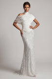 Sparkly White Beaded Mermaid Long Mother Of the Bride Dress