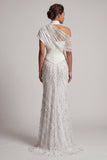 Sparkly White Beaded Mermaid Long Mother Of the Bride Dress