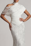 Sparkly White Beaded Mermaid Long Mother Of the Bride Dress