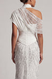 Sparkly White Beaded Mermaid Long Mother Of the Bride Dress