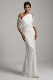 Sparkly White Beaded Mermaid One Shoulder Long Mother Of the Bride Dress