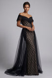 Black Plaid Beaded Mermaid Long Mother Of the Bride Dress with Cape