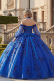 Ball Gown Halter Neck Royal Blue Appliqued Glitter Quinceanera Dress