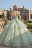 Ball Gown Mint Green Corset Tiered Princess Quinceanera Dress