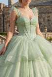 Ball Gown Mint Green Corset Tiered Princess Quinceanera Dress