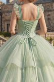 Ball Gown Mint Green Corset Tiered Princess Quinceanera Dress