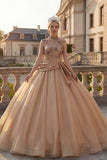 Champagne Ball Gown High Neck Ruched Princess Quinceanera Dress