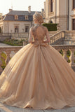 Champagne Ball Gown High Neck Ruched Princess Quinceanera Dress