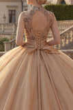 Champagne Ball Gown High Neck Ruched Princess Quinceanera Dress