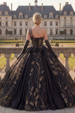 One Shoulder Black Ball Gown Appliqued Quinceanera Dress