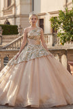 Sparkly Champagne Ball Gown One Shoulder Sequins Quinceanera Dress