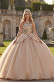 Sparkly One Shoulder Sequins Ball Gown Champagne Quinceanera Dress