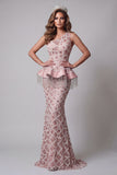 One Shoulder Blush Mermaid Sequin Pageant Dress with Tassel