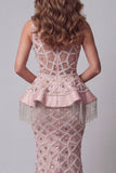One Shoulder Blush Mermaid Sequin Pageant Dress with Tassel