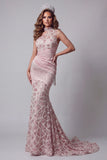 One Shoulder Blush Sequin Pageant Dress with Tassel