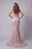 One Shoulder Blush Sequin Pageant Dress with Tassel