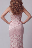 One Shoulder Blush Sequin Pageant Dress with Tassel