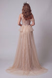 One Shoulder Champagne Sequin Mermiad Pageant Dress with Cape