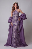Halter Purple Mermaid Pageant Dress with Cape