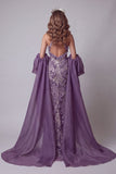 Halter Purple Mermaid Pageant Dress with Cape