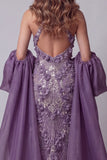 Halter Purple Mermaid Pageant Dress with Cape