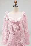 Long Sleeve Blush Mermaid Pageant Dress with 3D Flowers