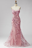 Sparkly Blush Corset Mermaid Long Beaded Floral Pageant Dress